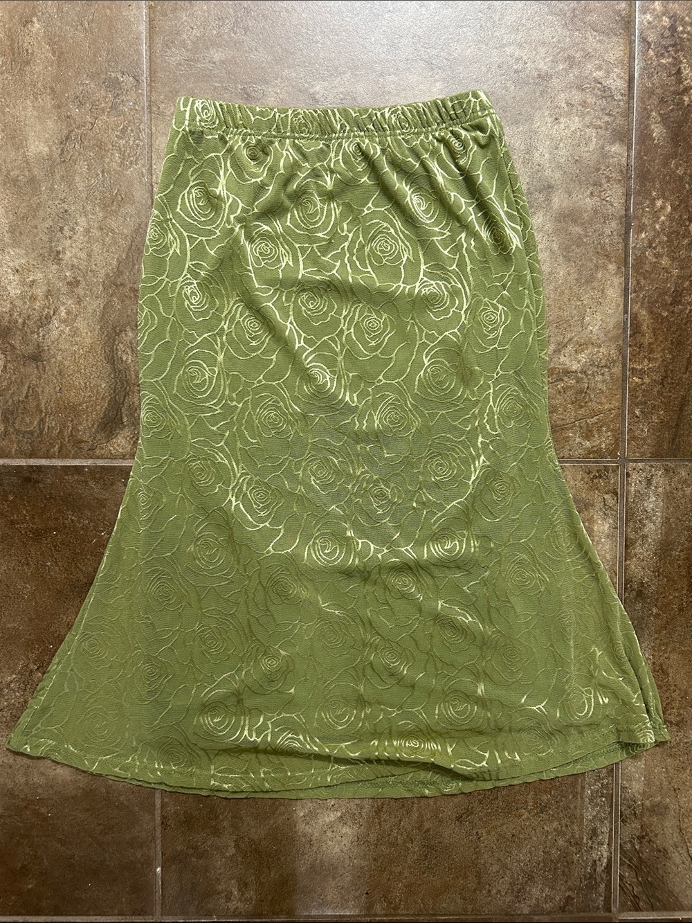 SHEIN Olive Green Rose-Embossed A-Line Maxi Skirt